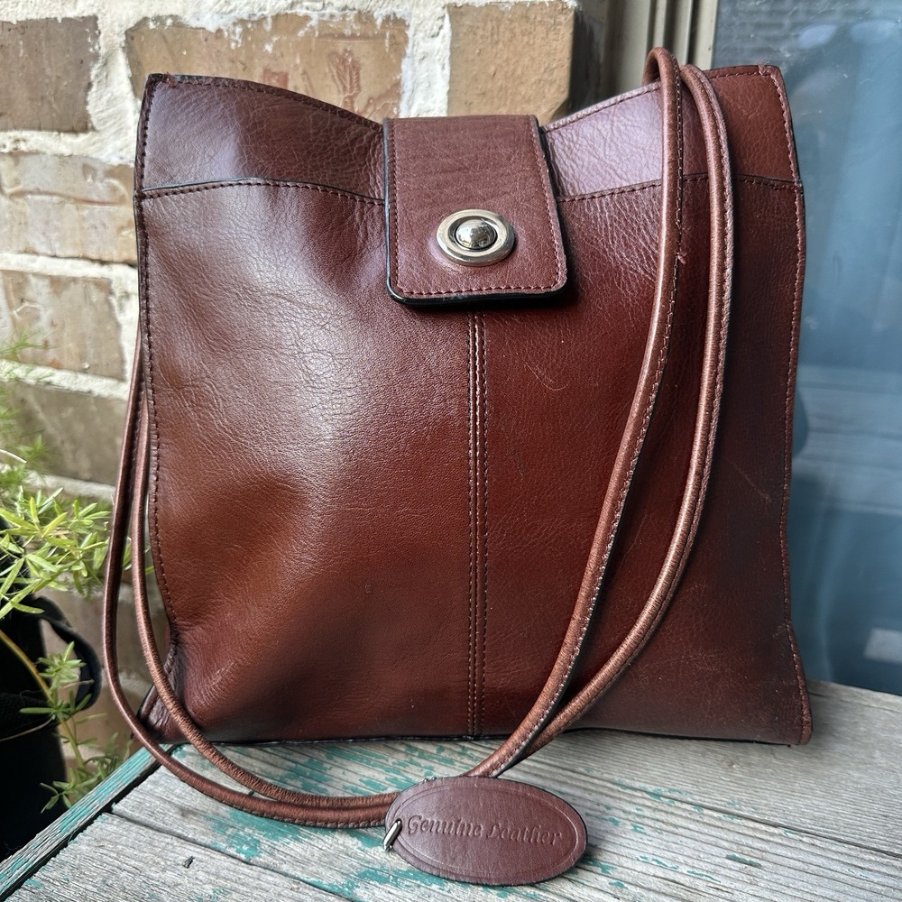 Vintage Y2K Wilsons Leather Tote Shoulder Bag 11x11 Inch Brown Spaghetti Handle